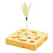 Creative Interactive Cat Puzzle Box Funny Plastic Cat Exercise with Feather and Balls Detachable Cat Teasing Box Cat Training geltona