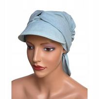 Turbanas Lara Z Su Skydeliu Mėlynas Medvilninis Taip Pat Po Chemoterapijos