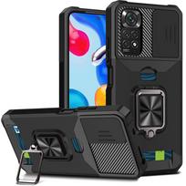 Kortelių lizdas Piršto žiedas Kameros apsaugos dėklas Xiaomi Redmi Note 12 4G 12 Pro 11 Pro + 11S Note11 Mi 11 Lite Šarvuotas Hibridinis Smūgiams atsparus dangtelis For Note 12 Pro 4G juoda