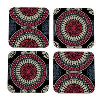 Medinės gėrimų padėkliukai Multi Mandala dizainas 4 vnt. stalo kvadratinių padėkliukų rinkinys arbatos, kavos puodeliams, alaus skardinėms, baro stiklinėms