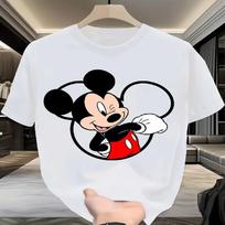 Vasarinis Disney Mikė Pūkuotukas ir Mini Pelė medvilninis marškinėliai su spauda Moteriški trumpi laisvi kvėpuojantys laisvalaikio trumpi rankogaliai S