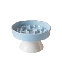 Ceramic Cat Slow Food Bowl Cute Multi-use Dog Feeding Basin Non-slip Large Capacity Pet Drinking Feeder Water Container mėlyna