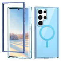 Magnetic Case for Samsung Galaxy S25/S24 Ultra/Plus, Full Body Shockproof Case with Built-in Screen Protector, Transparent Cover For Galaxy S24 mėlyna