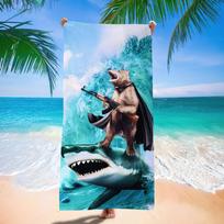 2D Shark Beach Towel Microfiber Quick Dry Bath Towel Large Summer Swimming Pool Towel Sandproof Travel Picnic Blanket for Adults 50x100cm