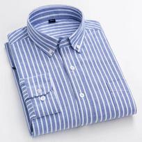 Autumn Men's100% Cotton Striped Long Sleeve Shirt Business Casual Wrinkle-Resistant S mėlyna