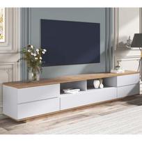 MODERNLUXE Medinė TV spintelė 180cm - 5 durys 8 skyreliai - šiuolaikinis stilius - natūrali & balta