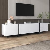 Moderni TV spintelė 190cm - MODERNLUXE - Balta - 3 durys - 2 stalčiai