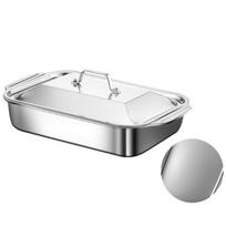 Non-stick Bottom Roaster Pan Stainless Steel Grilled Fish Plate Baking Tool Grilling Tray  Oven S-Flat bottom
