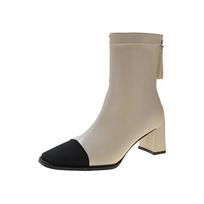 High Heel Women's 2024 Autumn/Winter New Korean Nude Boots French Slim Short Boots 35 smėlis