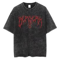 Harajuku Anime Print Tshirt Men Streetwear Vintage Black Tee Summer Short Sleeve Cotton Loose Washed Top Oversize  Clothes S