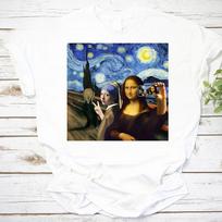 Mona Lisa Scream and Selfie Starry Night Van Gogh Vintage Tee Starry Night Shirt Mona Lisa Shirt, Funny Mona Lisa Van Gogh Shirt S