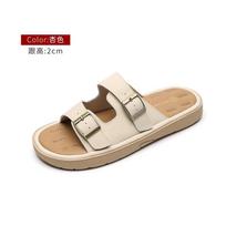 Leather version! Birkenstock slippers women's summer wear 2025 new flat-bottomed double-breasted Birkenstock sandals casual one-word drag 35 abrikosas