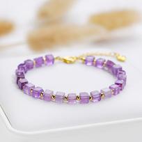 4*4MM Naturnal Stone Square Beads Bracelets on Hand Bangle Fashion Jewelry For Women Amethyst Handwork 16-19cm