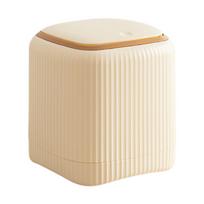 Mini stalo šiukšliadėžė Daugiafunkcinė 13,5x13,5x14,5cm su spaustuku tipo dangčiu Mažas perdirbimo konteineris naktinėms spintelėms Lengvas smėlis