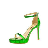 11.5cm Metallic Patent Leather One Strap Platform Open Toe Stiletto Sandals DS-7255 34 žalia