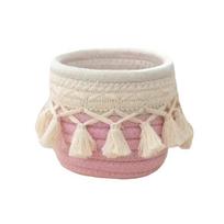 Cotton Rope Woven Storage Basket Bohemian Style Lightweight Tassels Storage Basket Round Makeup Brush Storage Box Bedroom rožinė