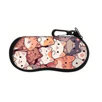 New High Quality Nylon Sunglasses Storage Bag with Keyring Solid Color Hanging Sunglasses Portable Cat Pattern SunGlasses Holder
