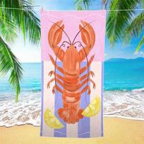 Beach Towel Lobster Print Pattern Sun Protection Windproof Suitable For Swimming Pool Camping Travel Blanket 35x75cm&1pc