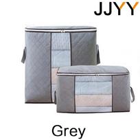 Large Capacity Clothes Storage Bag Organizer Thick Fabric Reinforced Handles for Blankets Bedding Closet Organization Size S pilka