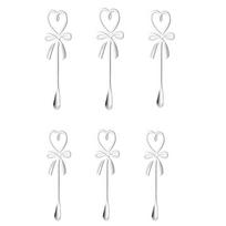 6PCS Stainless Steel Heart Shaped Spoon Long Handle Hanging Spoon Dessert Spoon Bow Knot Coffee Mixing Spoon Wedding Party sidabras