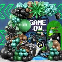 107-Piece Green & Black Gaming Balloon Set with Exploding Star Foil Balloons for Boy's Birthday Party Decor