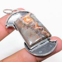 Natural Laguna Lace Agate Gemstone 925 Sterling Silver Pendant 2.52  b5d97