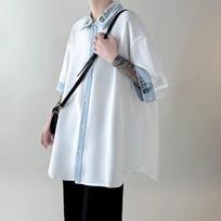 Men's Summer Smooth Short Sleeve Shirt Plus Size Casual Tops Solid Colour Cool Short Sleeve 4XL balta