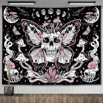 Skull Floral Tapestry Mushroom Skeleton Goth Tapestry Aesthetic Room Decor Moth Moon And Stars Wall Tapestry Home Decoration 29x37in 74x94cm