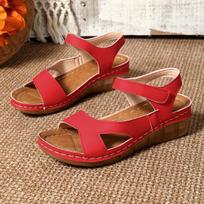 Vasaros Velcro Didelio Dydžio Sandalai Sustiprintos Siūlės Žuvies Burnos Storu Padu Moteriški Sandalai EU39/CN40 raudona