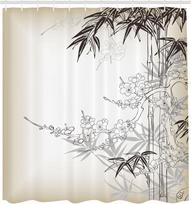 Japoniška Sakuros Bambuko Dušo Užuolaida su Kabliukais – Tradicinis Rytų Azijos Menas, Vyšnių Žiedų & Rudens Tematikos Vonios Dekoras 90x180cm35x71in white