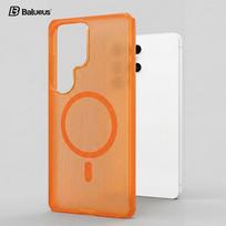 Case For Samsung Galaxy S26 Ultra S25 S24 For MagSafe Magnetic Matte Particle Transparent Acrylic Skin Feel Hard Back Cover Galaxy S26 Ultra oranžinė