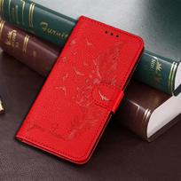 Book Case For iPhone 14 Pro Max 12 13 Pro 11 Pro Max iPhone XR XS Max X 7 8 Plus SE 2026 Feather Pattern Leather Wallet Cover For iPhone XR raudona