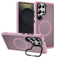 For Samsung Galaxy S25 S24 S23 Ultra Case Compatible with Magnetic Shockproof Heavy Duty Protective Kickstand Matte Semi Clear For Galaxy S23 rožinė