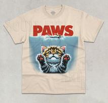 Paws Funny T-Shirt Kitten Cat Shark Lover Parody Meme Joke Graphic Unisex Shirt L