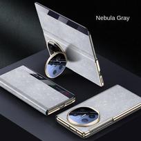 For Huawei Mate X6 Metal Lens All-Inclusive Stand Foldable Smart Plating Frame Anti-Drop and Anti-Fingerprint Leather Case For Mate X6 pilka