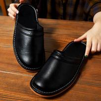 Madingos unisex odinės šlepetės moterims ir vyrams, didelio dydžio, patalpose, PU odos batai, vyriški, atsparūs kvapams, patogūs, neslystantys, poros šlepetės CN 35-36 juoda