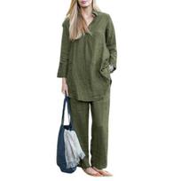 2 Pcs/Set Women Shirt Pants Set Solid Color Lapel Long Sleeve Wide Leg M tamsiai žalia spalva