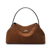 Brown Suede-Finish Cowhide Handbag – Minimalist, Lightweight, and Elegant Shoulder Bag for Women
