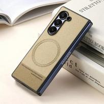 For Samsung Galax Z Fold 7 5G 2025 Luxury Case Wireless Charge Leather Magnet Back Coque Samsung Z Fold 7 Case Phone Fold7 6 5 4 Galaxy Z Fold7 chaki