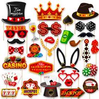 30Pcs/set Las Vegas Poker Theme Photo Booth Props Casino Game Night Costume Mask for Birthday Retirement Party Decoration