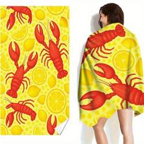 Lobster Lemon Beach Towel, Soft Texture Quick Dry High Absorbent Lightweight Microfiber for Yoga Camping Swimming Fun 40X60cm