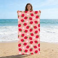 Cute Strawberry Print Beach Towel, Soft Absorbent Microfiber Quick Dry Bath Towel, Oversized Sand-Free Towel for Summer Beach 40X60CM