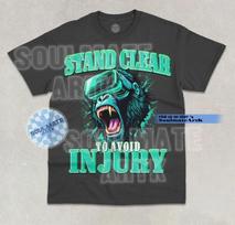 VR Game Gorilla T-Shirt Stand Clear To Avoid Injury Funny Meme Graphic Shirt L