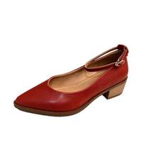 Krazing Pot Sheepskin pointed Toe thick high Heels Summer Shoes Mary Janes Women ankle straps shallow pumps 34 raudona