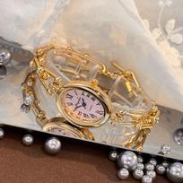 Women Quartz Watch Bracelet Hollow U-Shaped Lobster Clasp Roman Numerals Wristwatch rožinė
