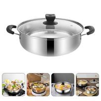 28Cm Stainless Steel Hot Pot Double Handle Stock Pot Large Capacity Soup Pan Practical Hotpot Cookware Stovetop Kitchen Dining sidabras