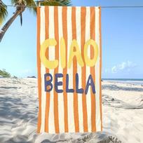 Ciao Bella Microfiber Beach Towel Orange White Striped Bath Towel Quick Dry Sand Free Swimming Blanket for Travel Pool Gym 50x100cm