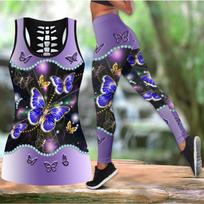Personalized Name Butterfly 3D Printed Hollow Tank Top And Leggings Set for Women Full Length Fitness Yoga Running Pants S