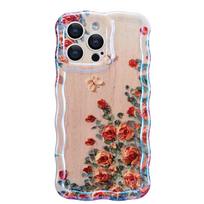 Stylish Phone Case For For Iphone 11 12 13 14 1 16 Pro Max Retro Oil Painting Flower Glossy Cute Floral Wave Border Exquisite Cover For iPhone 13 Pro