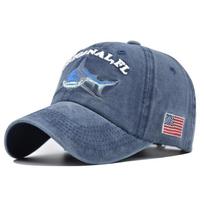 Washed baseball cap shark hat 3d embroiderletter baseball cap men's and women's peaked cap no Adjustable
